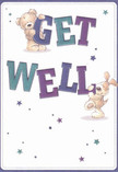 Bursting with playful optimism and compassion, this illustrated get well card transports the friendly, neighbourly vibe of Seven Sisters right onto the page. Dominating the scene are a loveable teddy bear and a floppy-eared puppy, their joyful poses and plush, touchable fur inviting both laughter and reassurance. Together, they interact with oversized, boldly coloured 'Get Well' letters painted in gradients of indigo and teal-tones that echo the tasteful hues found in bespoke floral arrangements from trusted florists along Broad Lane. Around them, whimsical stars in various shades of purple and blue seem to twinkle and shift, giving the whole card an airy, magical feeling, like sunlight dancing on bouquets in a market stall. The clean white backdrop further highlights their cheerful forms, reinforcing a mood of clarity and hope; the entire composition feels as if it could brighten the cloudiest day across Seven Sisters. This card, much like a thoughtfully tied bunch of flowers delivered from a local shop, brings the comfort of genuine kindness and a gentle touch to those in need of healing.